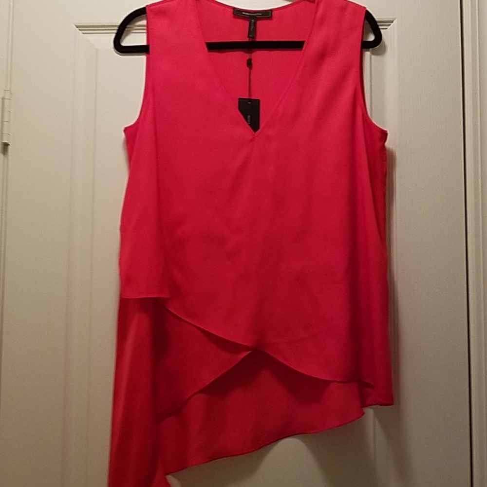 BCBGMaxAzria Hot Pink Asymmetric Sleeveless Tunic